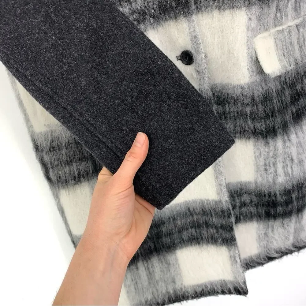 SAYLOR Brushed Wool Long Coat Buffalo Check Black White M